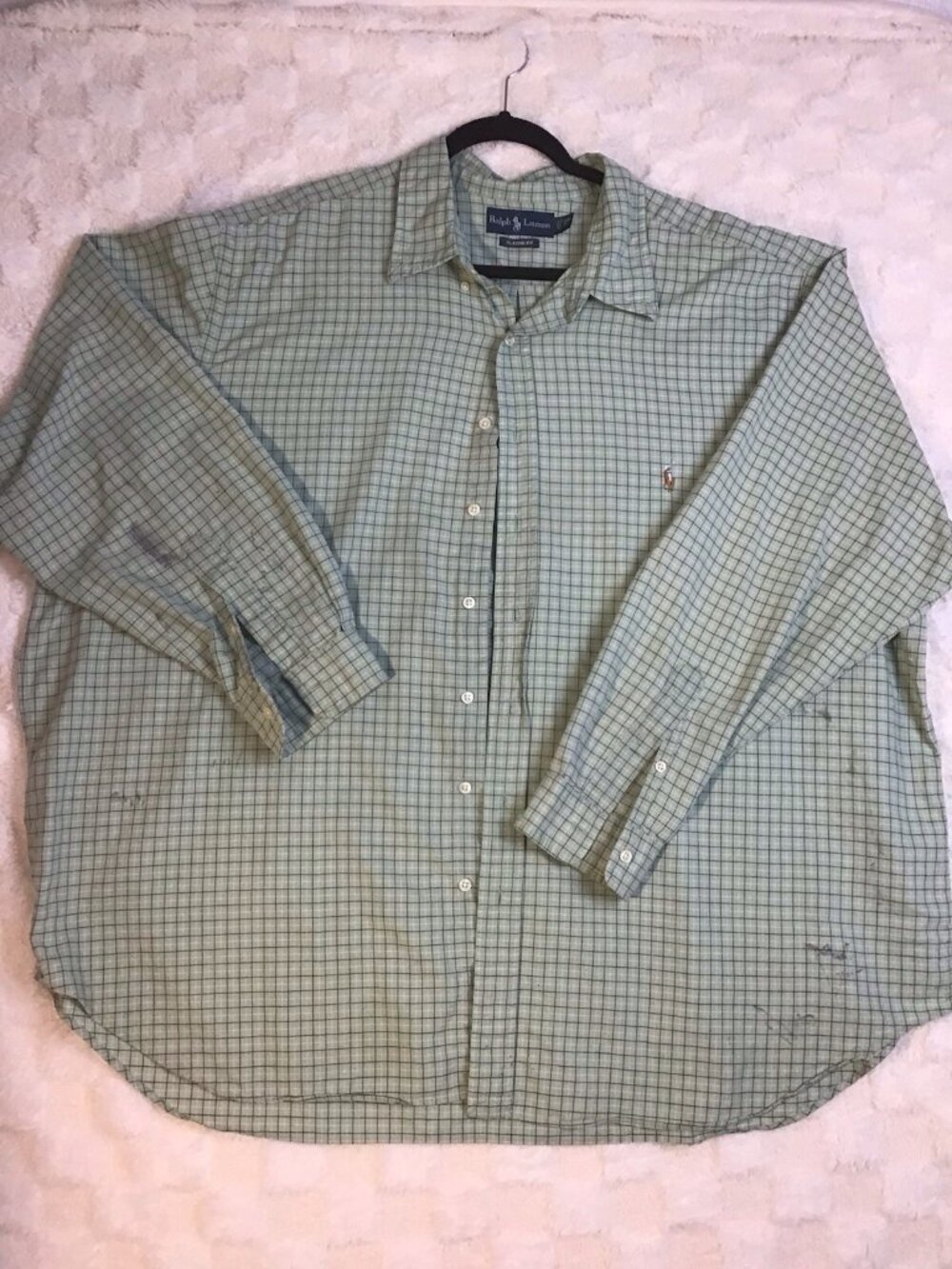 Ralph Lauren Shirt Men's 3XB Green Plaid Classic  Fit Long Sleeve Button Front